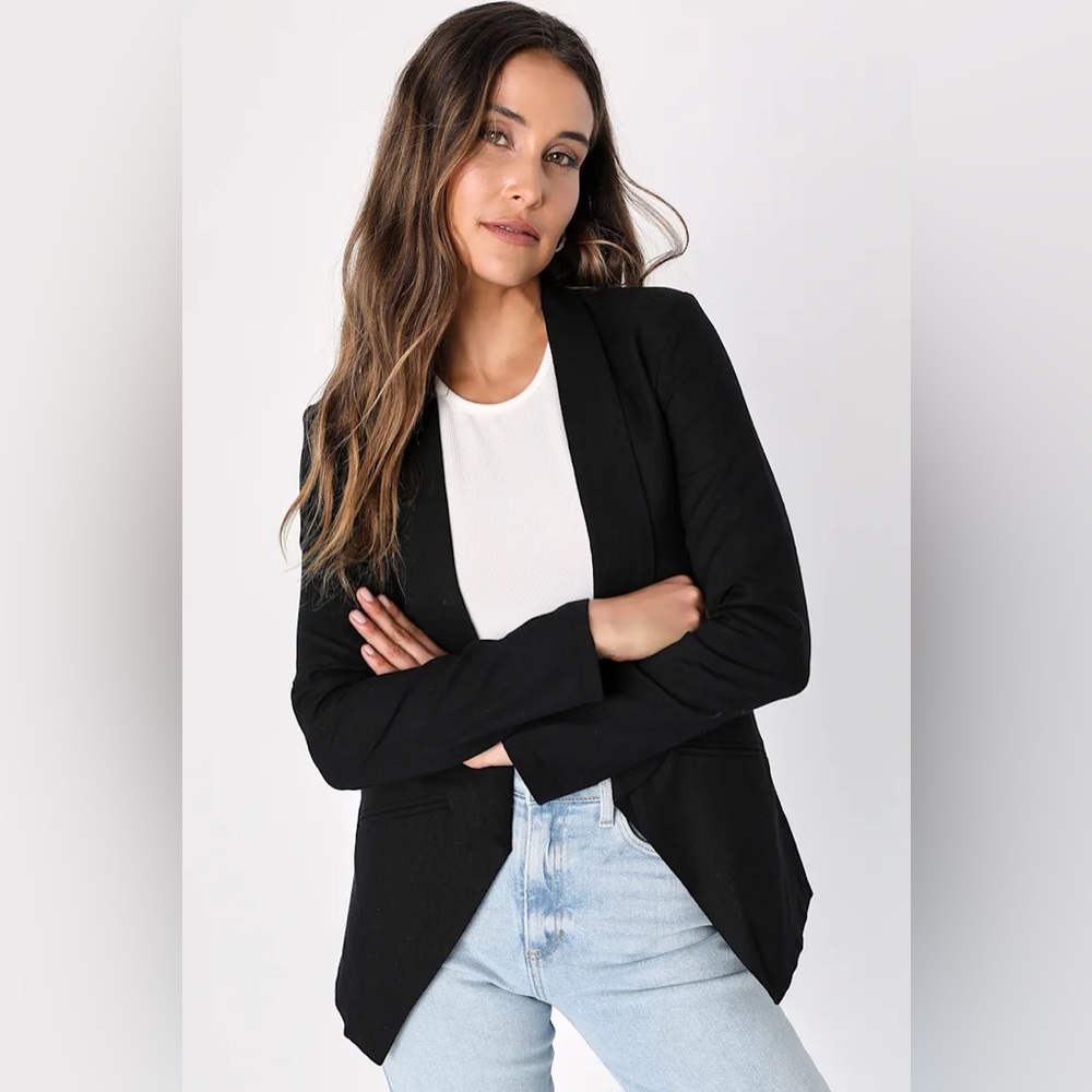 Lulus Miss Punctuality Black Lightweight Linen Blazer size medium